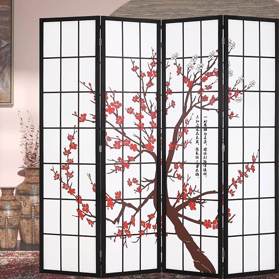 BLKMTY Japanese Room Divider Panel, 6ft Folding Privacy Divider, 4 Panels