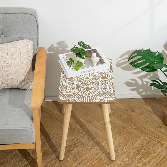 Hanobe Boho Small Side Table, Floral Pattern, Brown