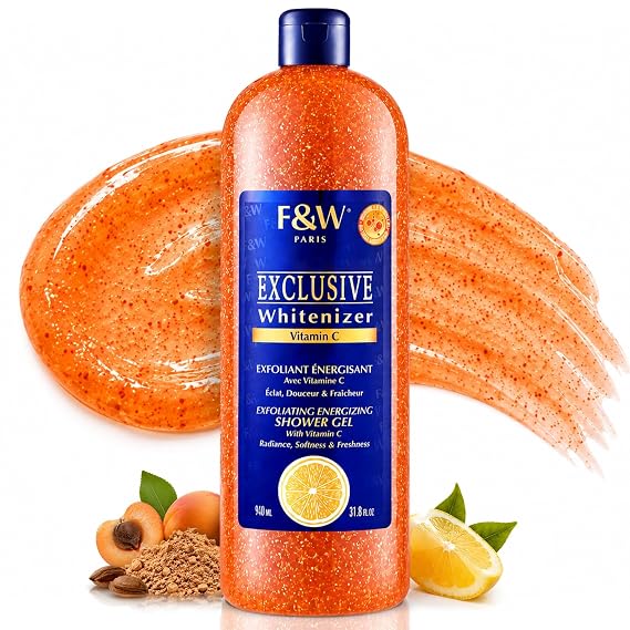 FAIR & WHITE Exclusive Exfoliating Shower Gel with Vitamin C - 940ml / 31.8 fl oz - Energizing Body Wash for Radiance, Softness & Freshness Gentle Exfoliating Cleanser