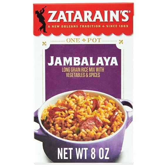Zatarain's Rice Mix, Jambalaya, Long Grain Rice with Onions, Bell Peppers, Garlic, Paprika, and Red Peppers, Just Add Meat for Easy-Prep, New Orleans Style Rice Meal, 8 oz