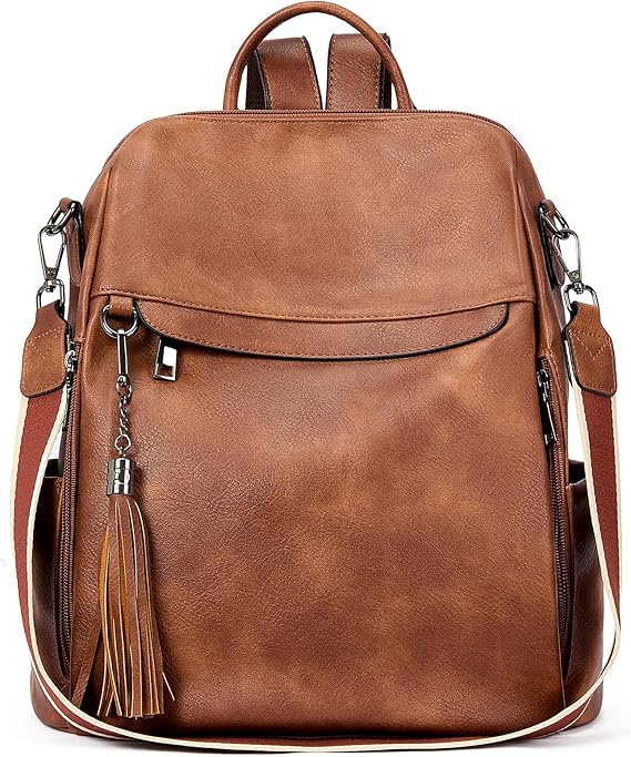 Telena Backpack Purse for Women, PU Leather Anti Theft Travel Purse Shoulder Bags with Tassel