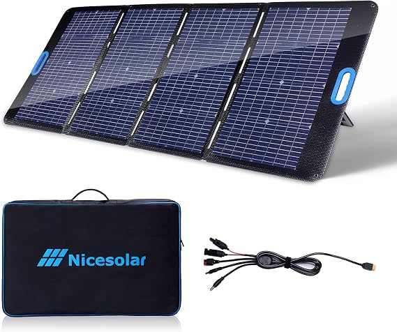 Nicesolar 200W Bifacial Portable Solar Panel Kit for Portable Power Station Generator, 200 Watt Foldable Solar Panel Charger USB PD 65W for Laptop Cell Phones Tablets Camera Outdoor Camping Van RV