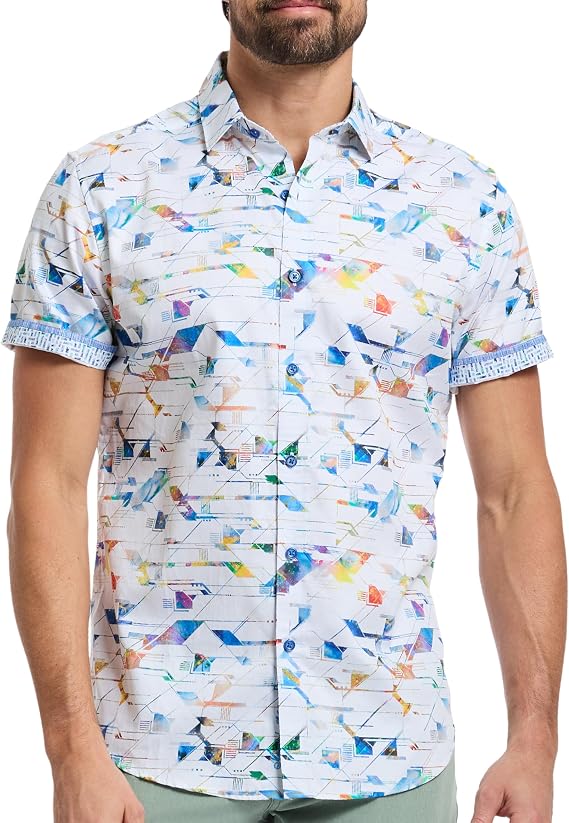Robert Graham Mens Short Sleeve Patterned Button Down Shirt