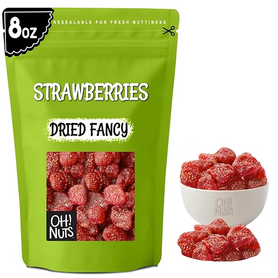 Oh! Nuts Dried Strawberries - 8 oz - Sweetened Dried Fruit - Dehydrated Fruit Bites - Packed in New York Zip-Seal Bag for Exceptional Freshness