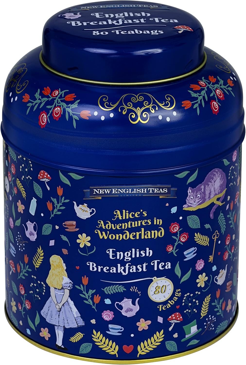 New English Teas Midnight Alice in Wonderland Tea Caddy with 80 English Breakfast Teabags