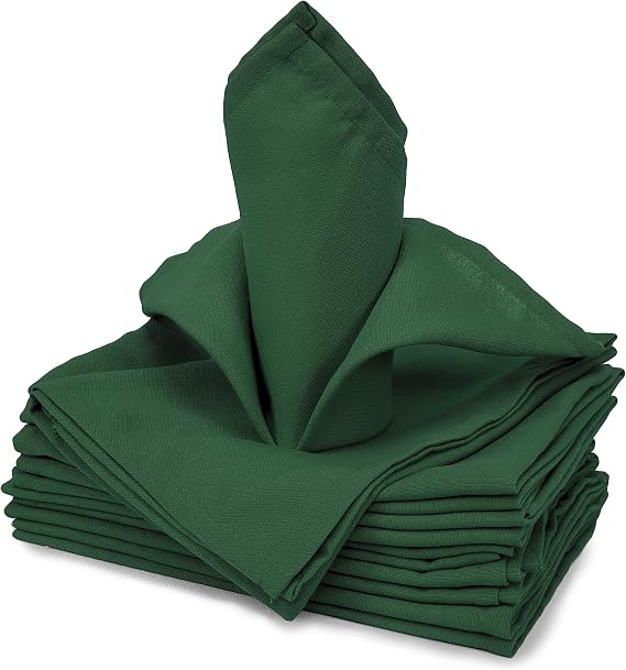 TableLinensforLess 100% MJS Jet Spun Poly Hunter Green Napkins, 20inch, Hemmed Edge, Set of 12
