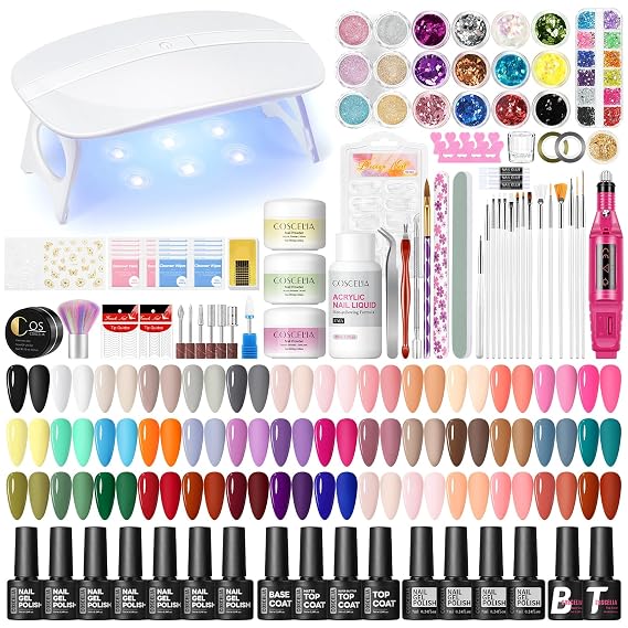 COSCELIA 40PCS Gel Nail Polish Set and Acrylic Nail Kit for Beginners
