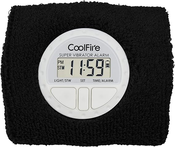 Coolfire Vibrating Alarm Wristband - Silent Wrist Shock Alarm for Deep Sleepers (Black)