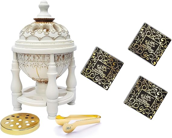AM Bakhoor Aromatherapy Bundle - Charcoal Incense Burner with Oud Sharqia Arabic Incense Bricks | Perfect for Meditation and Home Fragrance