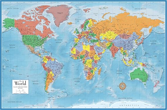 24x36 World Classic Elite Wall Map Mural Poster