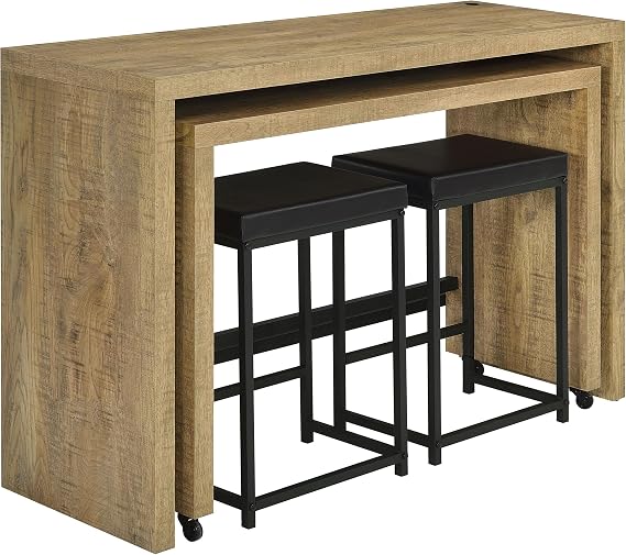 Coaster Home Furnishings - Davista - 4-Piece Counter Height Table Set - Nesting Tables with Wheels, Black Upholstered Stools - Dining Room & Kitchen - Mango Brown - 182704