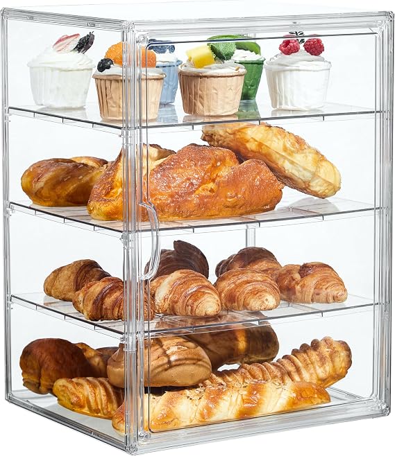 Bread Box for Kitchen Countertop, 4 Layers Pastry Display Case, 1 Pack