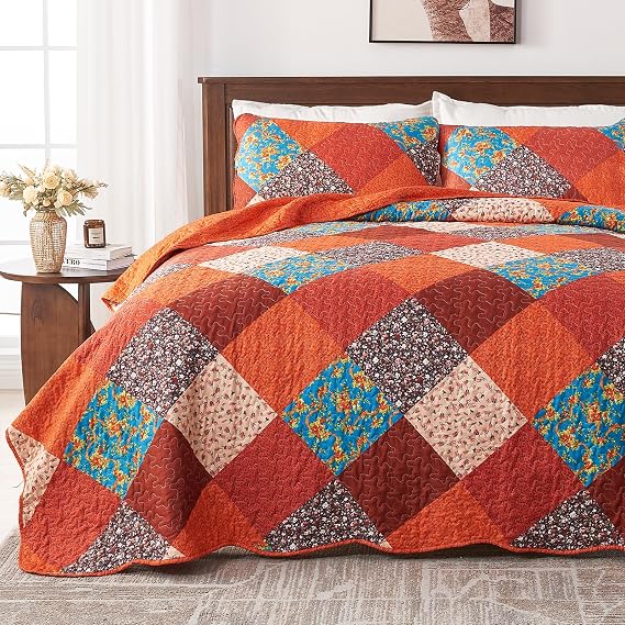 Qucover Quilted Bedspread King Size 230x250cm Patchwork Quilt All Season