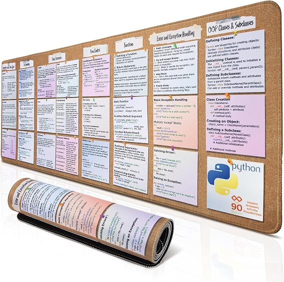 Generic Coding Mats Python Cheat Sheet Mousepad for Beginner, Python Reference Guide Desk Mat, Gift for AI Programmer