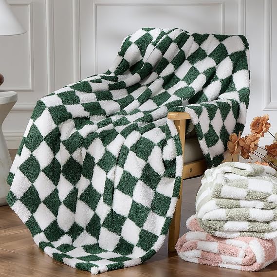 NEWCOSPLAY Knitted Throw Blanket for Couch Sofa Bed, Green White, 50"x60"