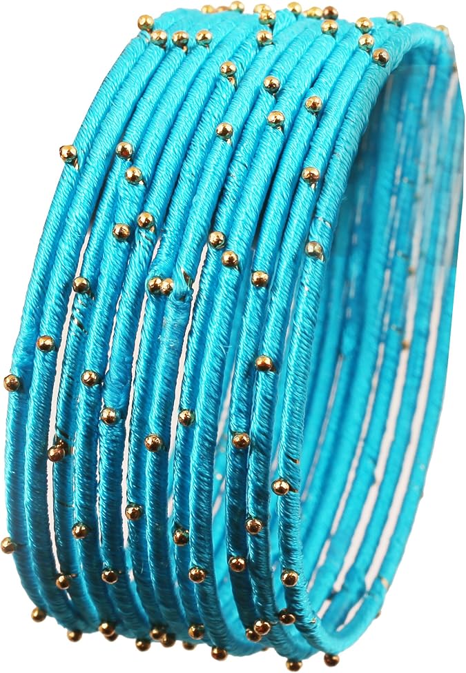 Touchstone Indian Bollywood Mystical Look Hand Woven Faux Silk Thread Golden Balls Gorgeous Color Exotic Designer Jewelry Bangle Bracelets for Women.