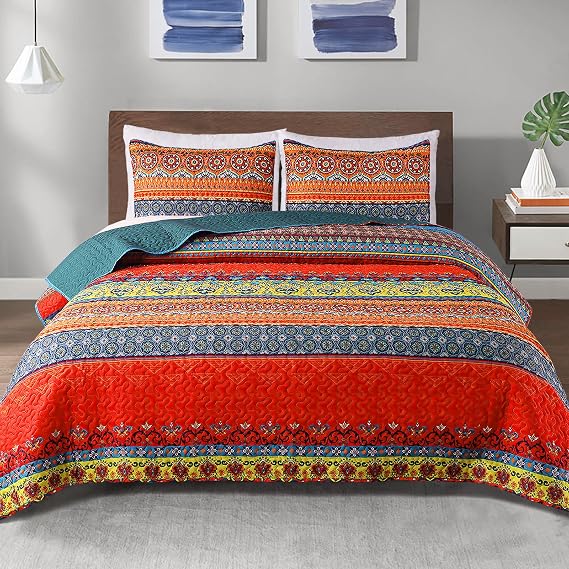 Exclusivo Mezcla Reversible Boho Quilts Twin Size Blue