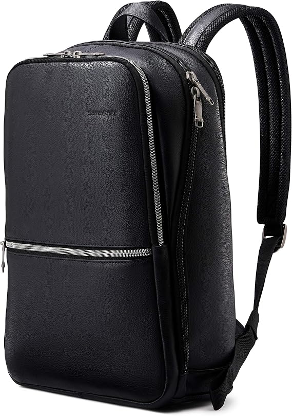 Samsonite Classic Leather Slim Backpack, Black, One Size, Classic Leather Slim Backpack