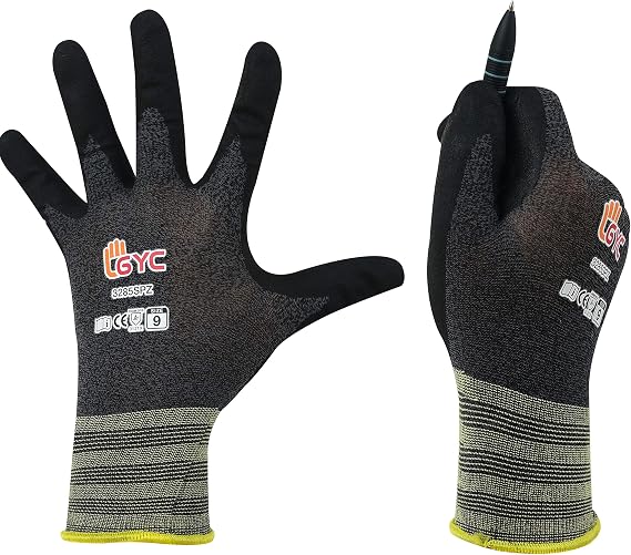 GYC Gloves, Sanitized, DIY Gardening, Super Slim Water-based PU ECO Micro Finish Safety Work Gloves - 10 Pairs Pack - Comfortable Grip, Anti-Slip (3285SPZ / SIZE 7 - Small)