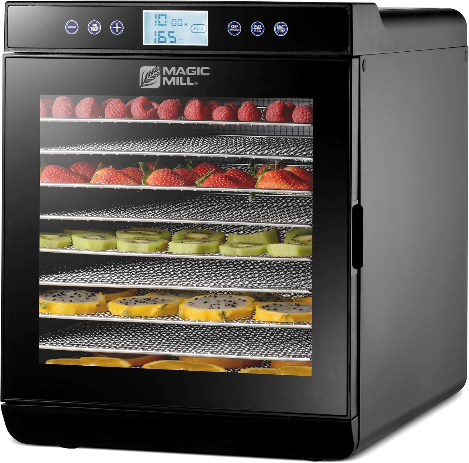 Magic Mill Premium Food Dehydrator Machine (15 Extra-Large Stainless Steel Trays) 800W Dryer for Beef Jerky, Fruits, Vegetables, Dog Treats, 48 Hour Digital Timer - 95-167 Temperature Control