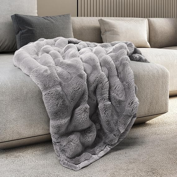 Mon Chateau 60" x 70" Hearthside Faux Fur Throw Blanket, Fog Stone