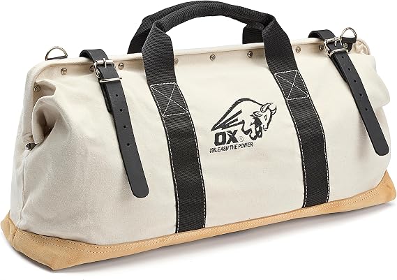 OX Canvas Tool Bag - 24 Inch Masonry Tool Bag - Heavy Duty Leather Straps