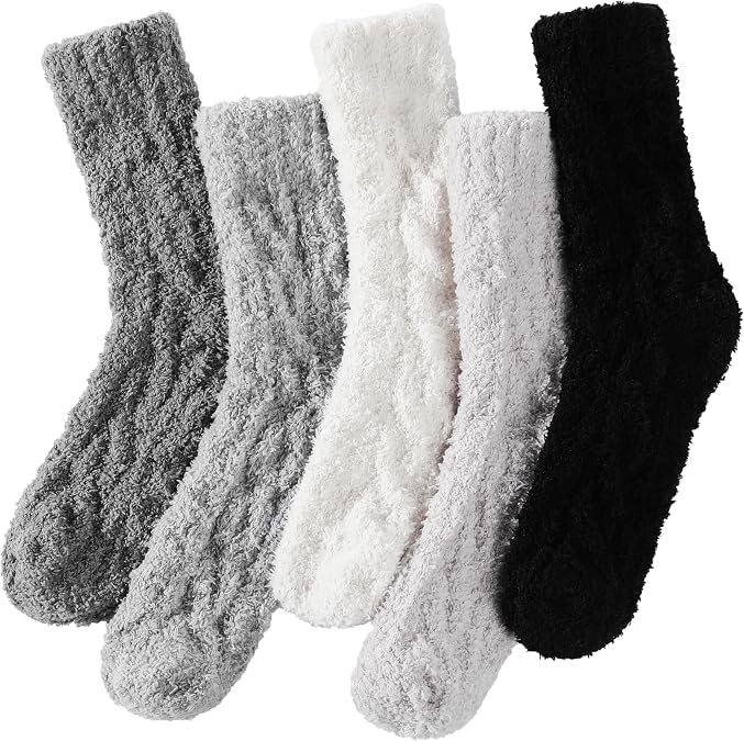 Avisky Fuzzy Socks for Women - 5 Pairs Soft Cozy Fluffy Slipper for Winter Warm Sleeping Socks