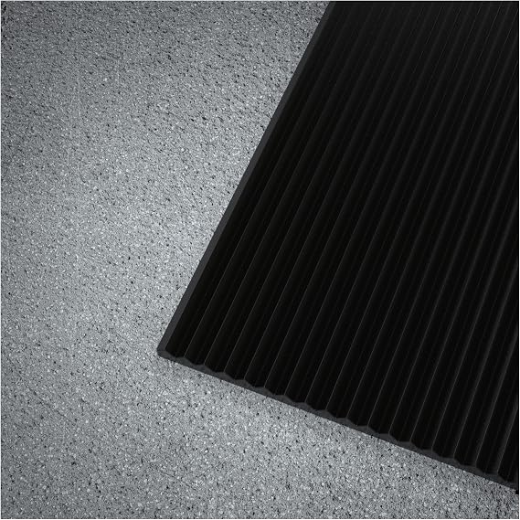 WorkForce Vinyl V-Groove Commercial Grade Matting, Heavy Duty Floor Mat for Garages, Industrial Facilities, and High-Traffic Areas, 1/8" x 24" x 4', Black