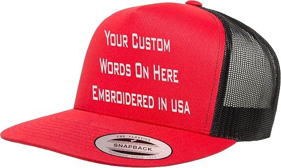 Custom Trucker Flatbill Hat YP 6006 Embroidered Your Text Snapback