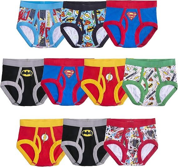 DC Comics Boys' 100% Cotton Briefs With Prints Including Superman, Batman, the Flash Logos, Sizes 2/3t, 4t, 4, 6, 8