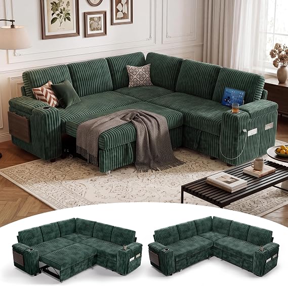 Vipbear Premium 86" Modular Sectional Pull Out Sleeper Sofa Bed,Green