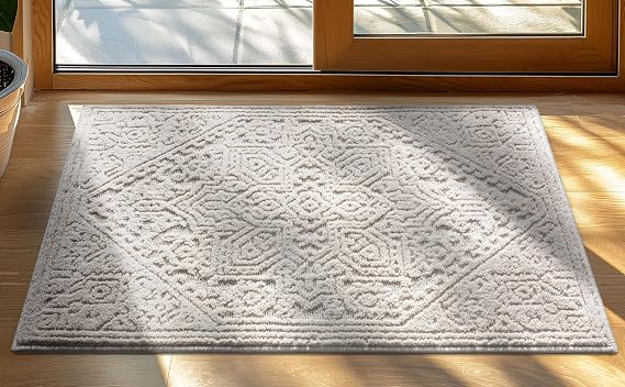 Well Woven Harlow Collection Cloud Medallion Ivory - Modern Tribal Minimalist 2x3 (2'3" x 3'11") Accent Mat Rug - Ideal for Entryway & Kitchen - Durable, Stain Resistant & Easy to Clean
