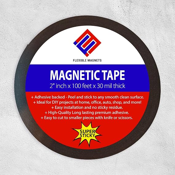 Flexible Magnets New 100 Feet Magnetic Strip - 2" Wide Adhesive Back 30 Mil