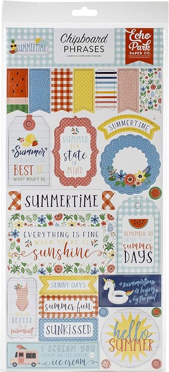 Carta Bella Paper Company Summertime 6x13 Phrases chipboard, navy, red, teal, yellow, green, pink