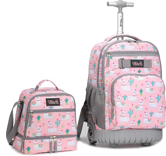 Tilami Rolling Backpack 19 inch with Lunch Bag Wheeled Laptop Backpack, Alpaca