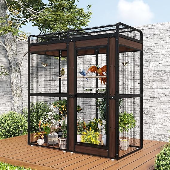 Large Bird Cage for Parakeets Outdoor Bird Aviary Parrot Cage with Perch, Birdcage for Macaws Canaries Parrots Budgie Lovebirds-Black (2 Box Set)