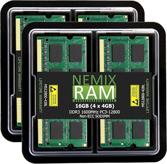 NEMIX RAM 16GB (4X4GB) DDR3 1600MHz PC3-12800 2Rx8 1.35V 204-PIN Non-ECC SODIMM KIT Compatible with Apple iMac Memory