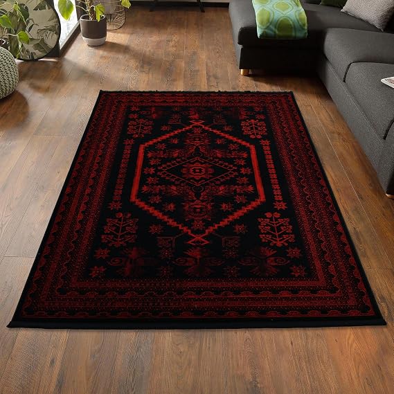 Yağcıbedir Afgan Türkmen Otantik Desenli Dokuma Bordo Oturma Odası Salon Mutfak Halısı 3671H_ZS47