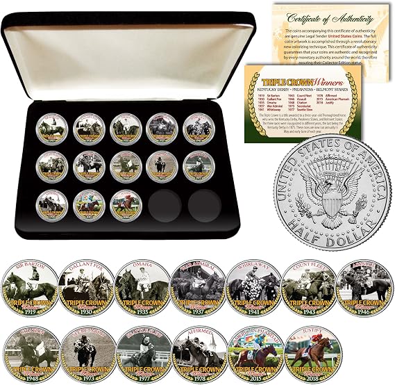 Triple Crown Winners Horse Racing JFK Half Dollar 13-Coin Full Set with Box & CERT