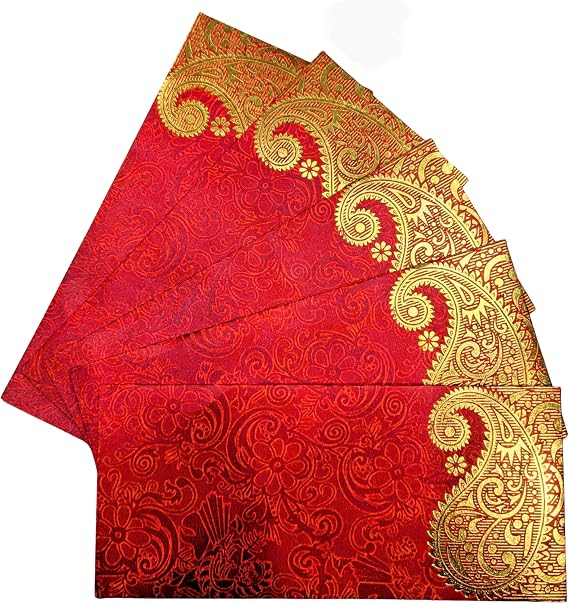 Shagun Envelopes Designer Set Money Cash Gift Envelope (pack of 5) for Indian Wedding/Engagement/Diwali/Birthday/Anniversary (Red)