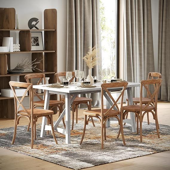 Merrick Lane Carroll 60" Solid Wood Dining Table with Trestle Style Base, Seating for 6, Antique White