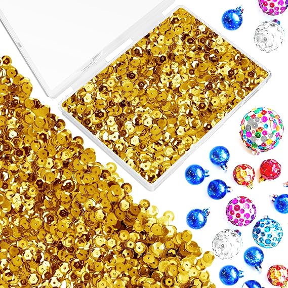 20000 PCS Loose Sequins Bulk Gold Cup Sequins 6MM Iridescent Sequin Spangles Mixed Round Embroidery Sequin with Box for Crafts Christmas Ball Wedding DIY Arts Sewing Dress Decoration