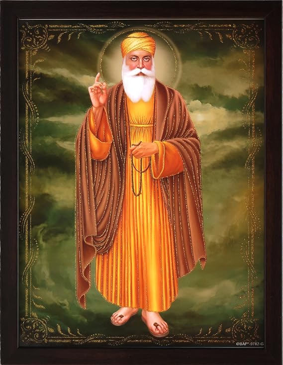 Guru Nanak Dev Ji Standing Photo with Frame, Sikh Devotional Wall Art