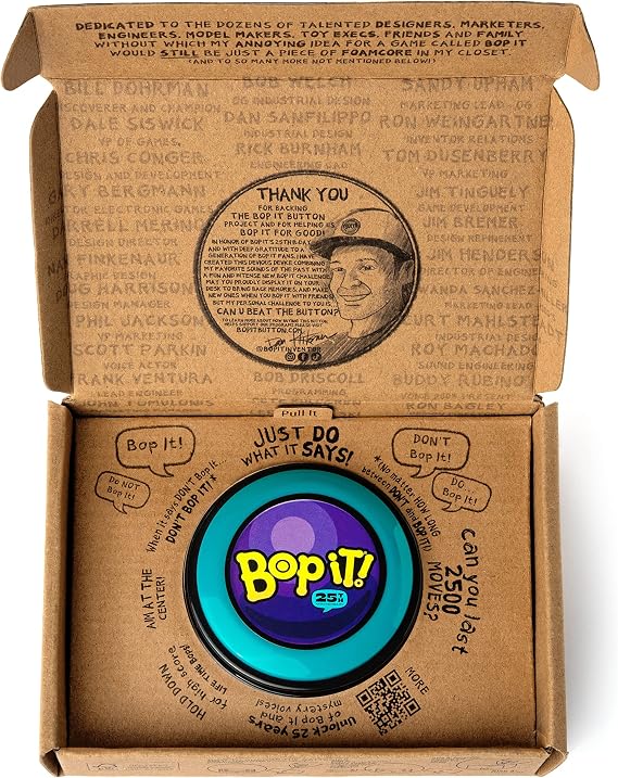 GETMOVIN SPORTS - BOP IT Special 25th Anniversary Inventor Edition, Gift Ready Mailer Box, Retro Throw Back Colors, Perfect Family Game, for Adults, Kids, Girls, Boys, All Ages!