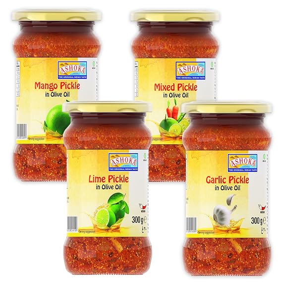 Ashoka 1932 | Premiun Olive Oil Pickle | All Natural | Chef's Favorite Pickle Kit | Vegan | Kosher Certified | Gourmet Pickles | Pickled Vegetables Assortment | Great for Seasoning | Pack of 4