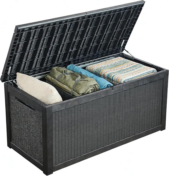 Aweather 980L Garden Furniture Storage Box, Large Capacity Patio Outdoor Container with Lockable Lid, Weather Resistant Shed for Tools, Cushions, Accessories