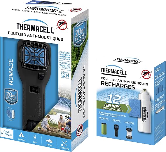 THERMACELL THNOMADNOIRRCH Portable Mosquito Shield - Black + 2 Refills Included for 12 Hours of Protection per Refill