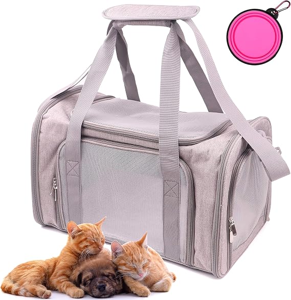 Pet Carrier Bag for Dog Cat,Portable Pet Bag Folding Fabric Pet Travel Carrier Pet Cage for Small Dog,Collapsible Puppy Messenger Pet Bags Airline Approved,Breathable & Durable,Grey Color