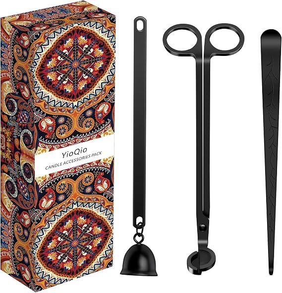 3 in 1 Candle Accessory Set, Candle Wick Trimmer Cutter, Candle Snuffer Extinguisher, Wick Dipper with Gift Package for Candle Lover (Black)