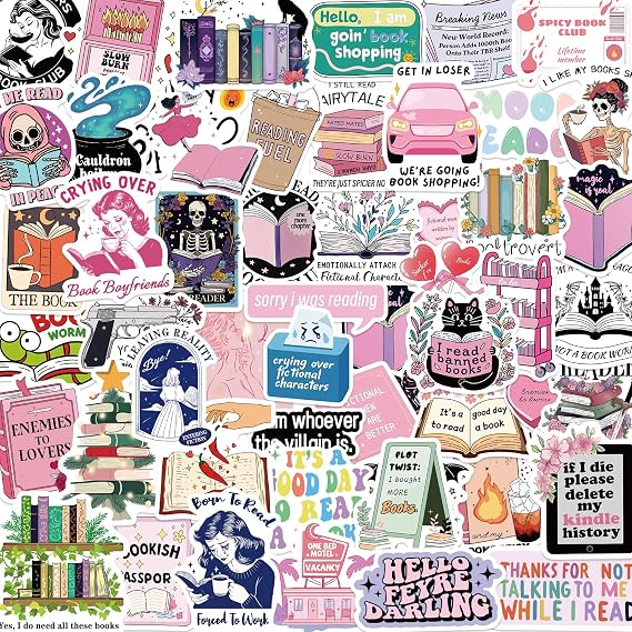 200 PCS Book Stickers for Kindle, Bookish Stickers for Adult, Reading Vinyl Waterproof Sticker Water Bottle Decals for Laptop Ebook Readers Water Bottles Journal Scrapbook